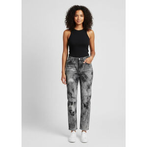 Aritzia Denim Forum The Arlo High Rise Straight Jeans 27 Grey Black Tie-Dye
